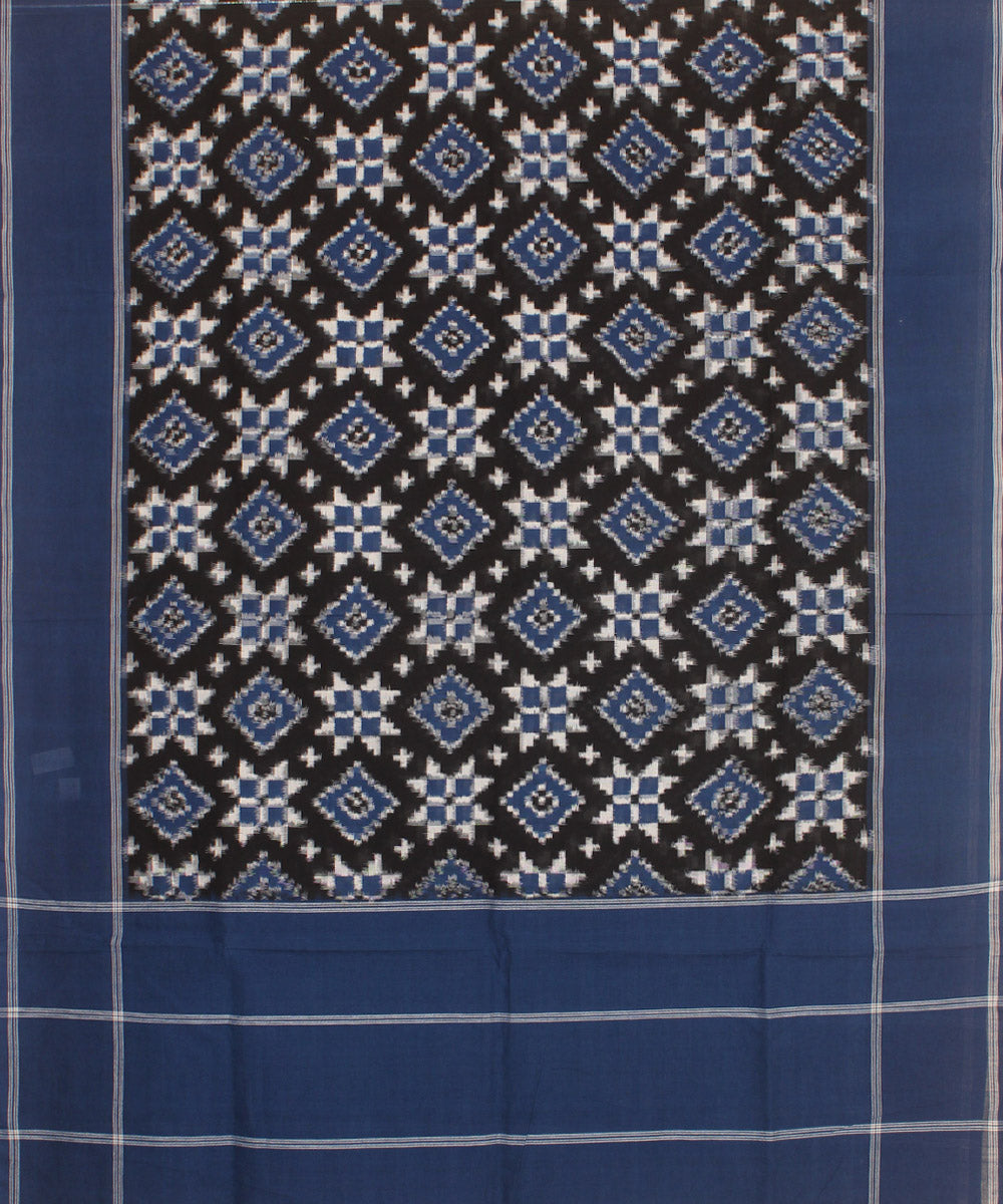 Black powder blue handwoven cotton pochampally double ikat dupatta