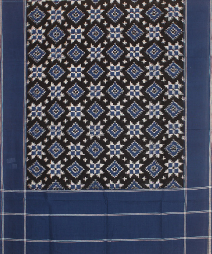 Black powder blue handwoven cotton pochampally double ikat dupatta