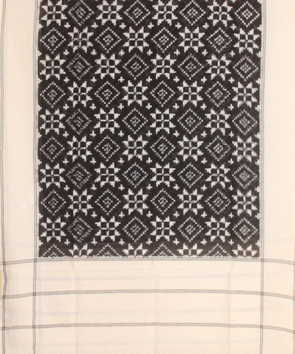 Black offwhite handwoven cotton pochampally double ikat dupatta