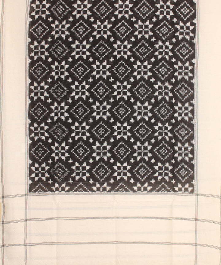Black offwhite handwoven cotton pochampally double ikat dupatta