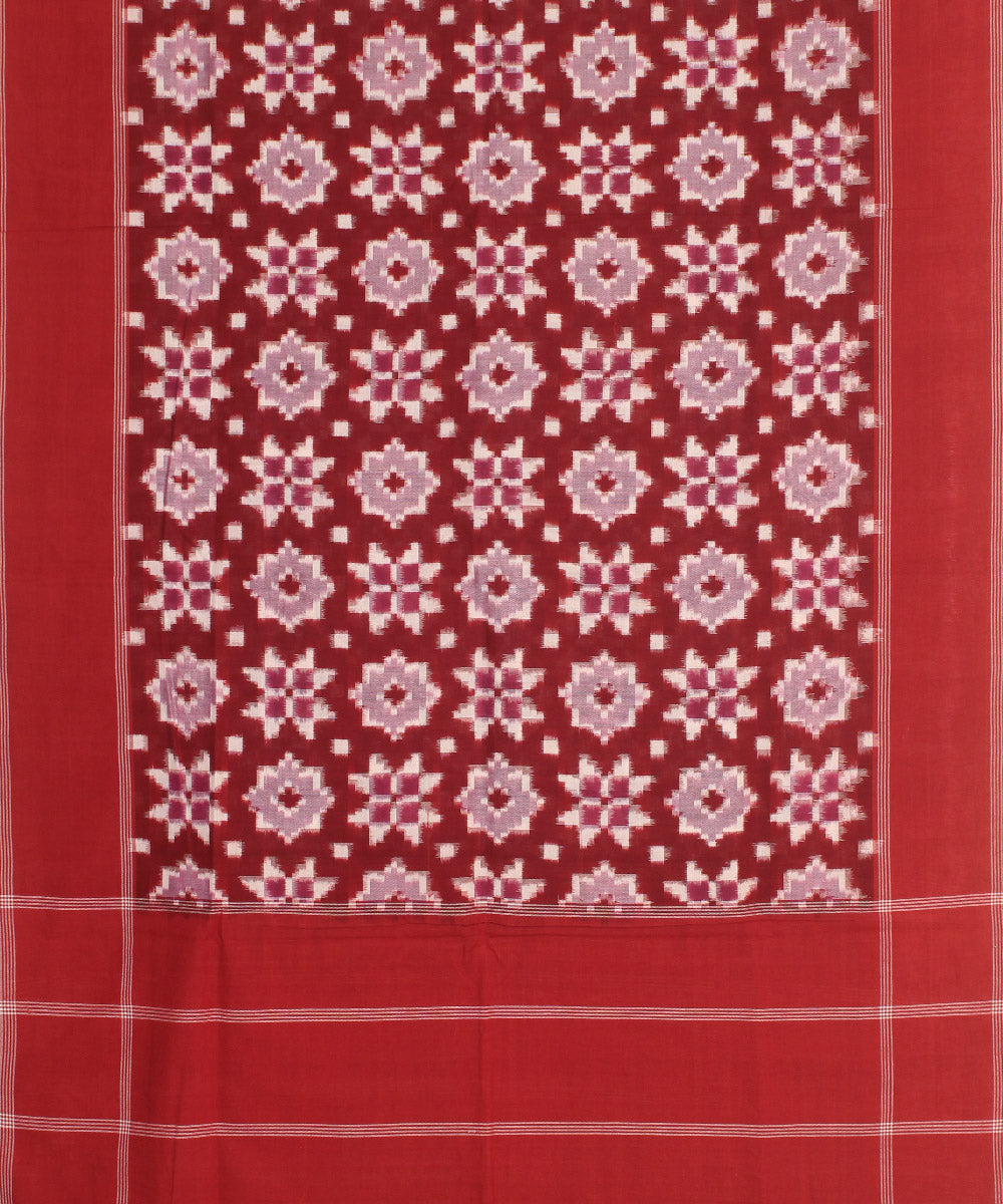 Maroon white handwoven cotton pochampally double ikat dupatta