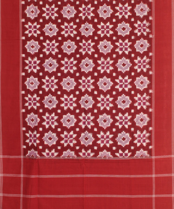 Maroon white handwoven cotton pochampally double ikat dupatta