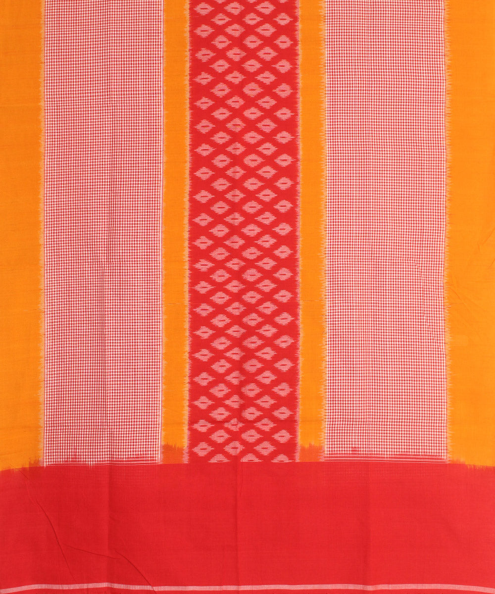 Yellow red handwoven cotton pochampally ikat dupatta