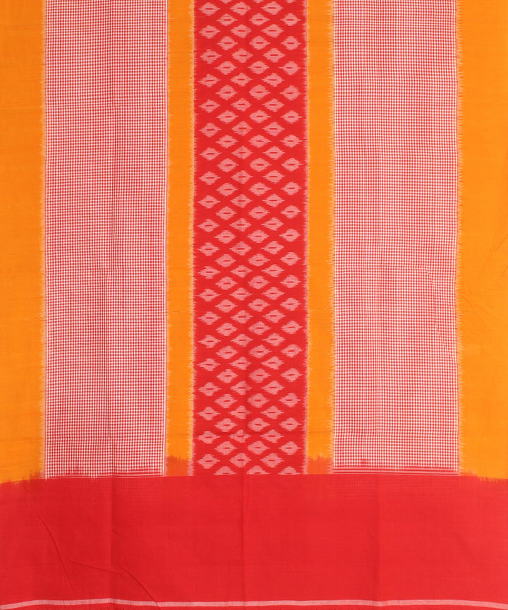 Yellow red handwoven cotton pochampally ikat dupatta