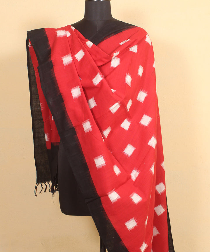 Maroon black handwoven cotton pochampally ikat dupatta