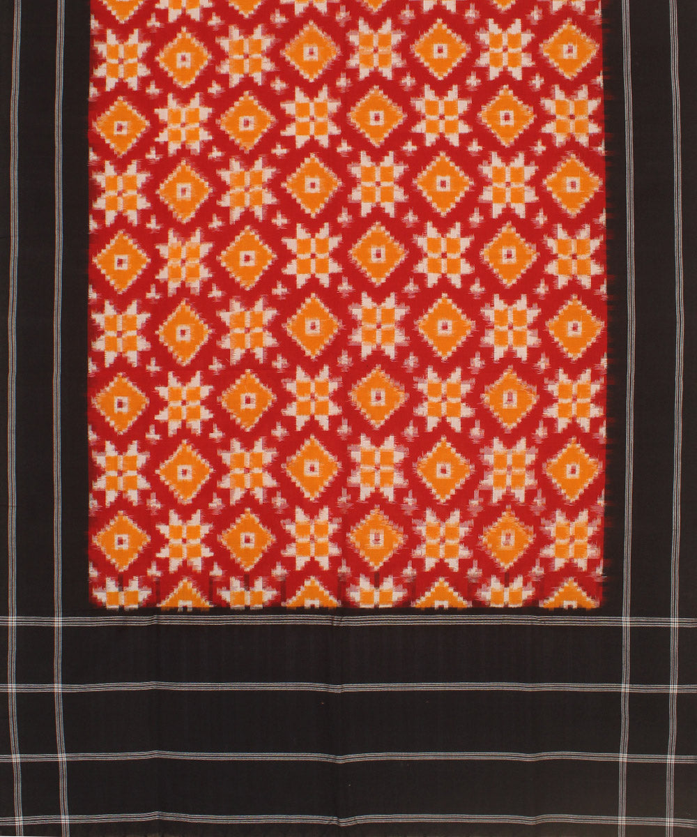 Yellow white black handwoven cotton pochampally double ikat dupatta