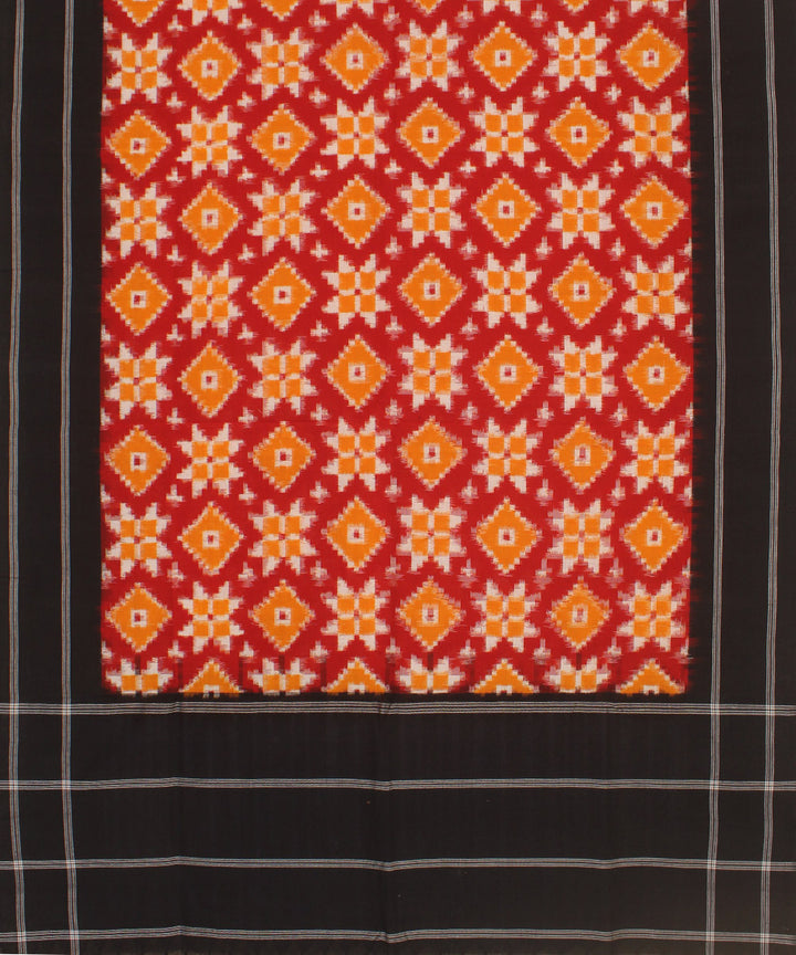 Yellow white black handwoven cotton pochampally double ikat dupatta