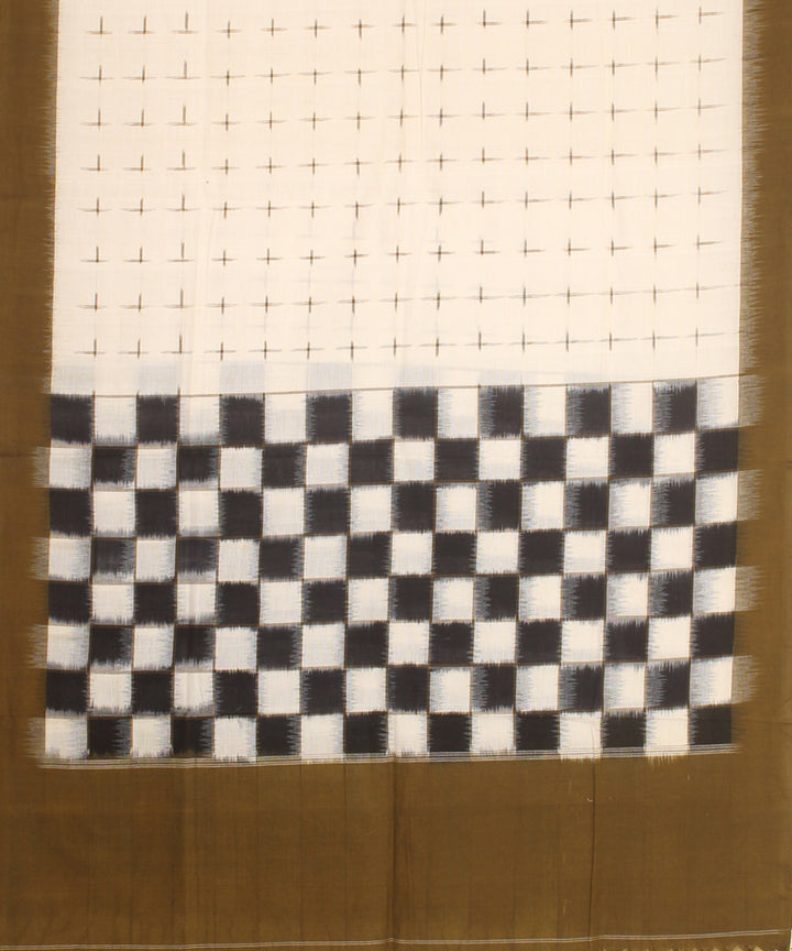 White black olive handwoven cotton pochampally ikat dupatta
