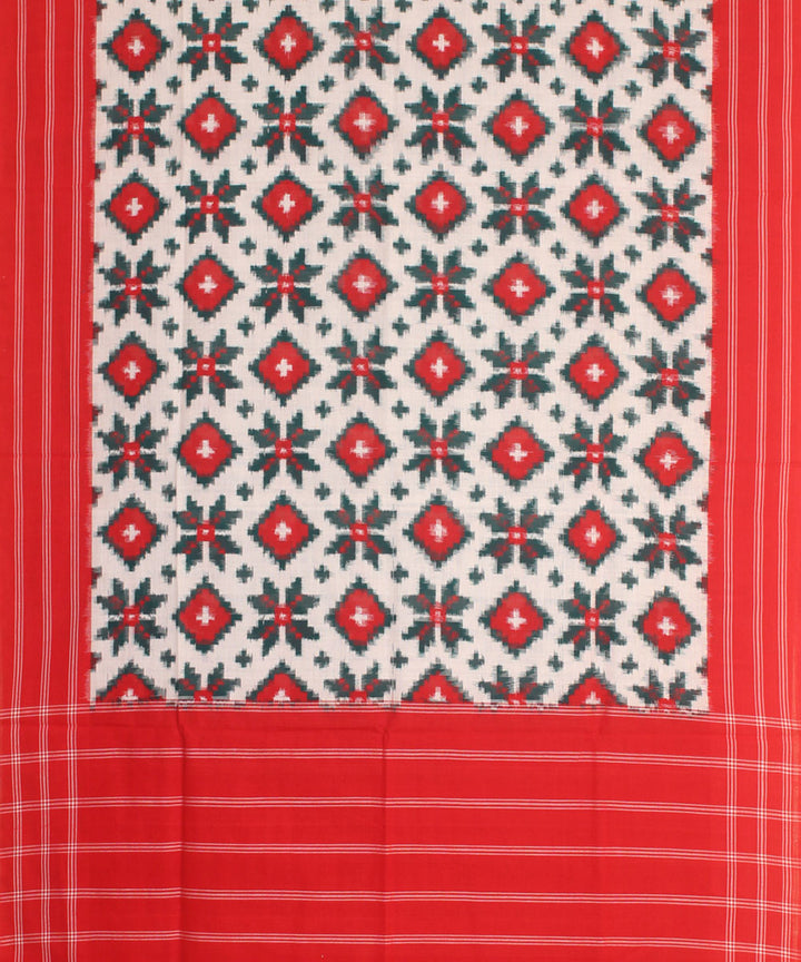 White red handwoven cotton pochampally ikat dupatta