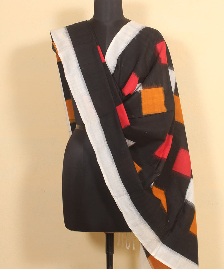 Black multicolour handwoven cotton pochampally ikat dupatta