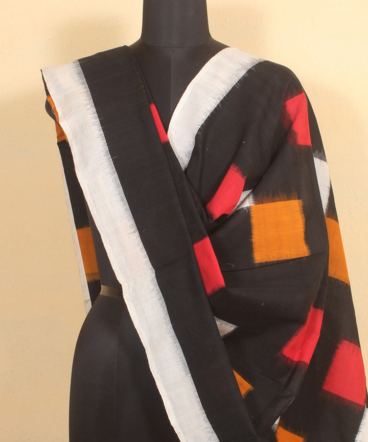 Black multicolour handwoven cotton pochampally ikat dupatta