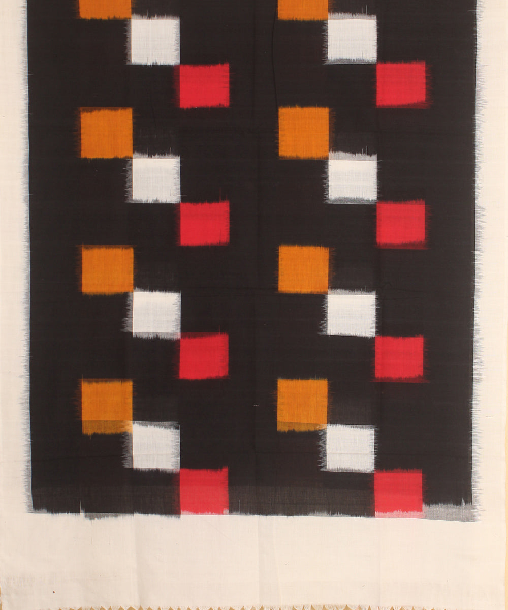 Black multicolour handwoven cotton pochampally ikat dupatta