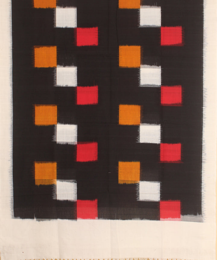 Black multicolour handwoven cotton pochampally ikat dupatta