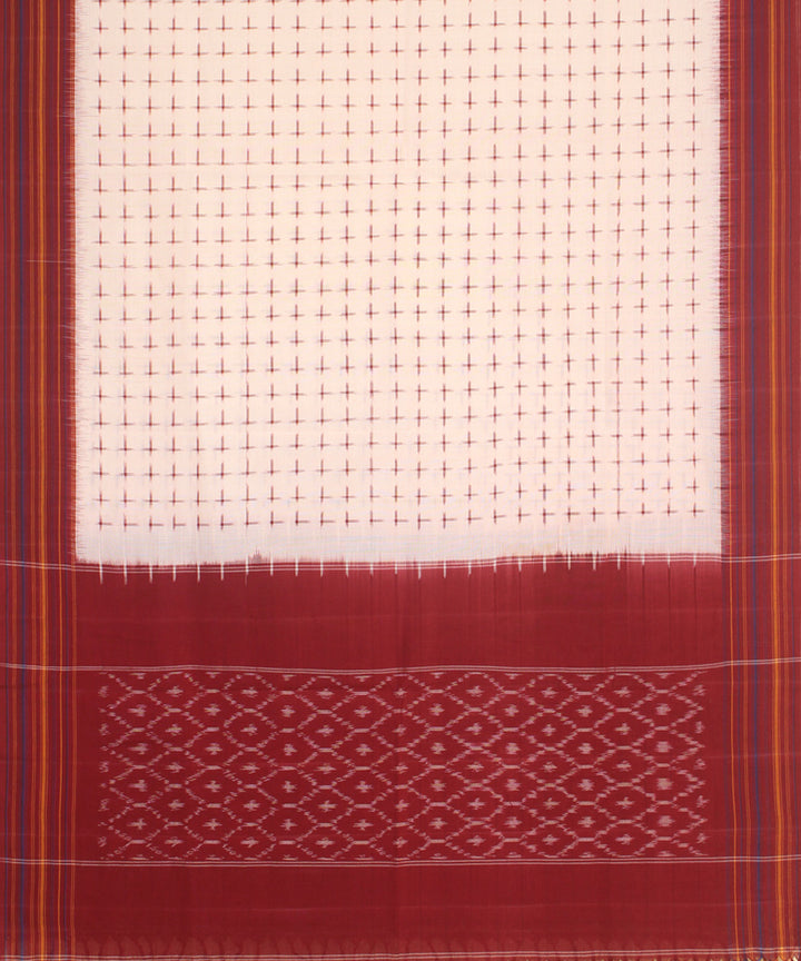 White maroon handwoven cotton pochampally ikat dupatta