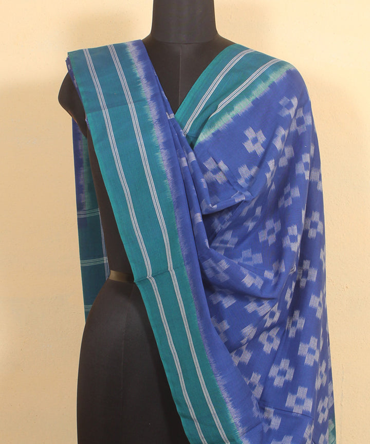 Navy blue green handwoven pochampally cotton ikat dupatta