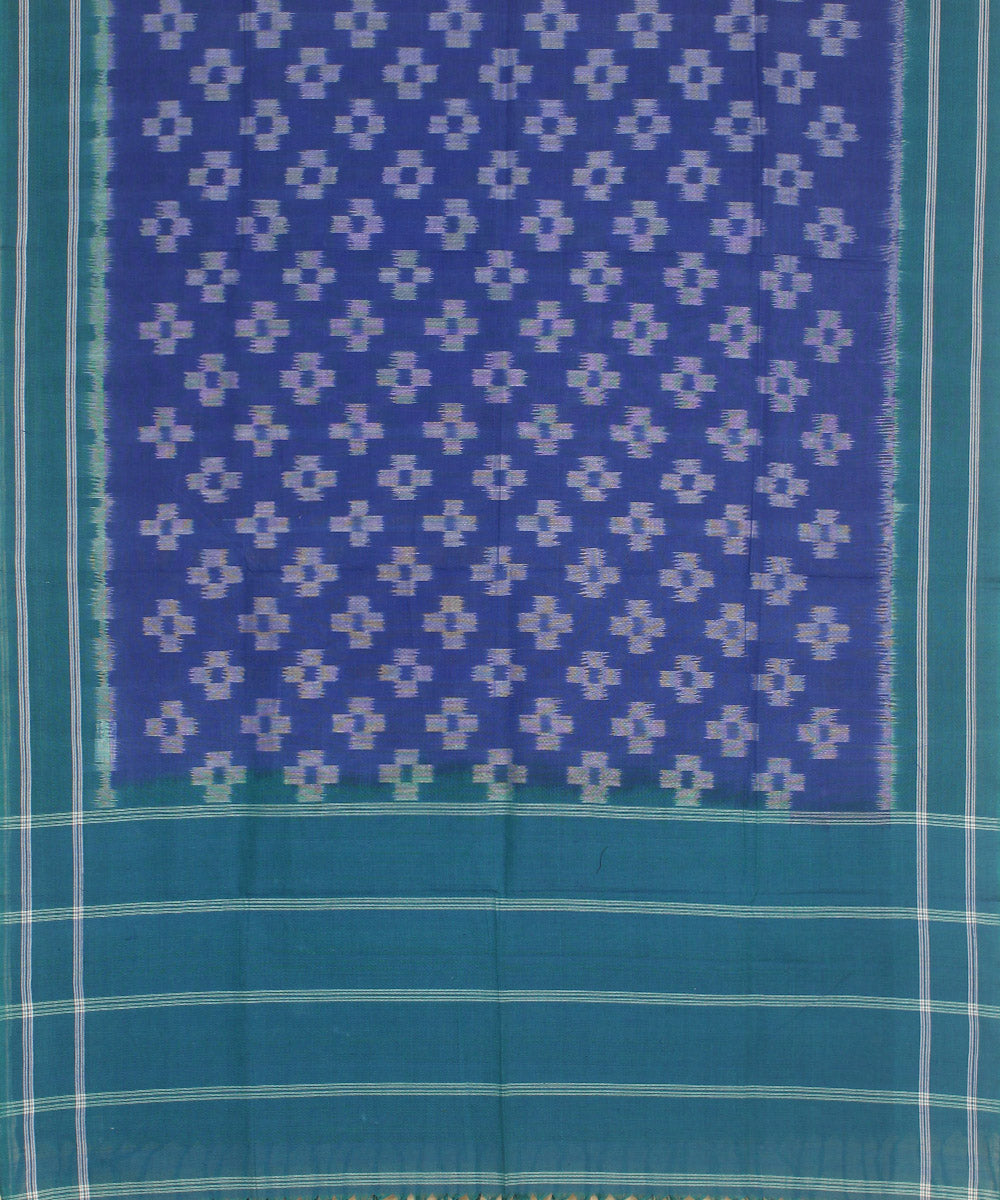 Navy blue green handwoven pochampally cotton ikat dupatta