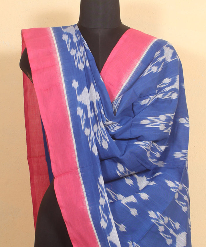 Navy blue pink handwoven cotton pochampally ikat dupatta