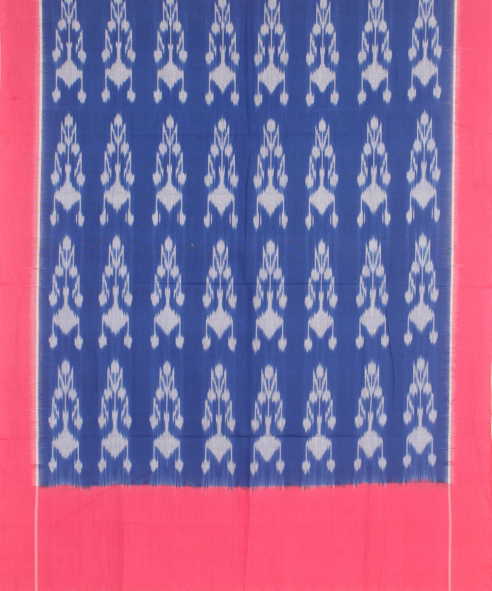 Navy blue pink handwoven cotton pochampally ikat dupatta