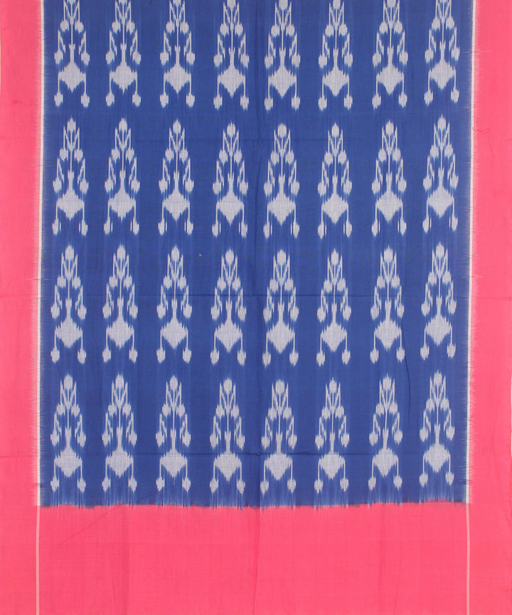 Navy blue pink handwoven cotton pochampally ikat dupatta