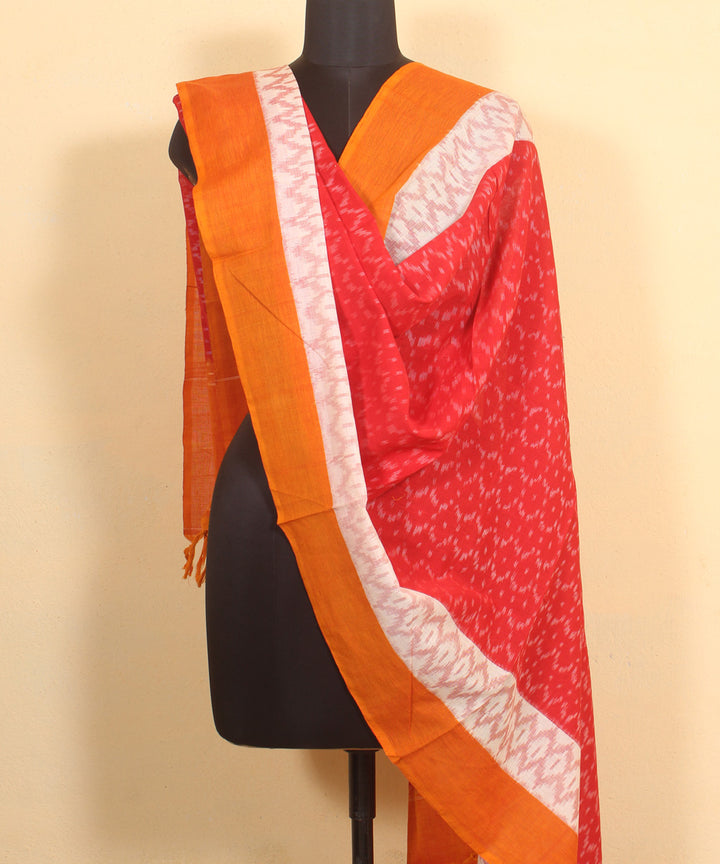 Red yellow handwoven cotton pochampally ikat dupatta