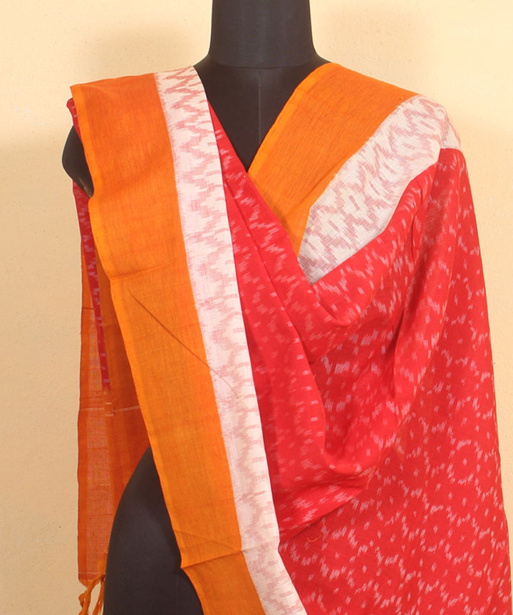 Red yellow handwoven cotton pochampally ikat dupatta