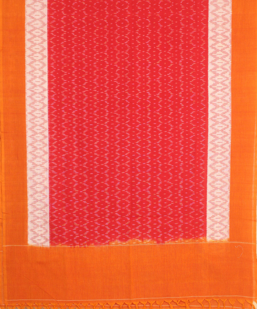 Red yellow handwoven cotton pochampally ikat dupatta