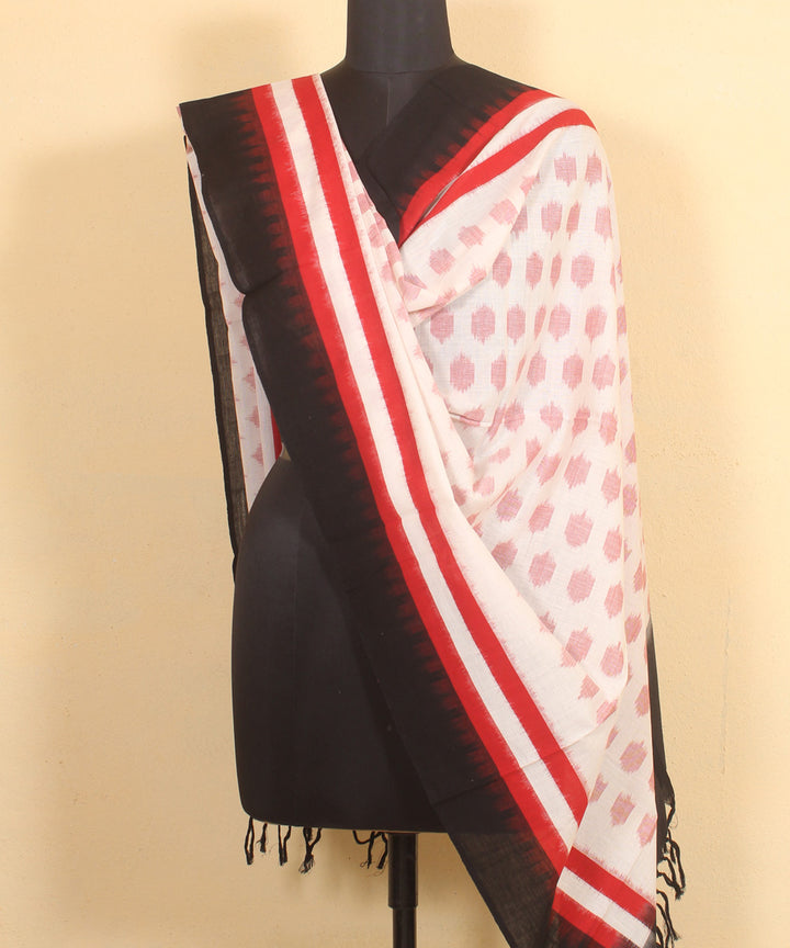 Offwhite black cotton pochampally ikat handwoven dupatta