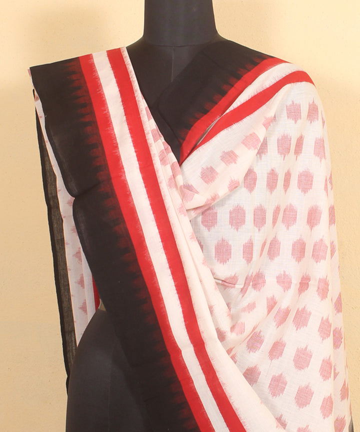 Offwhite black cotton pochampally ikat handwoven dupatta