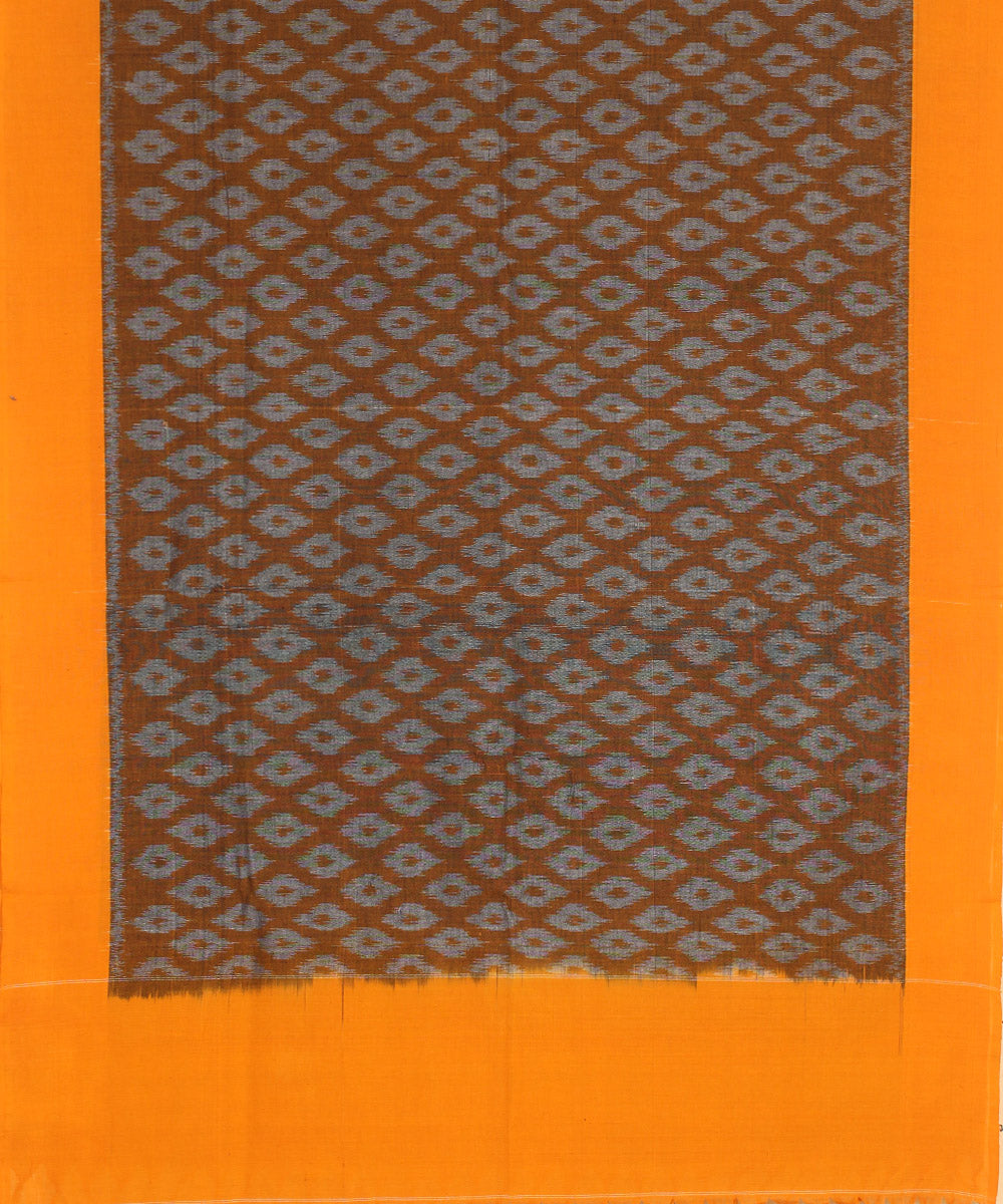 Grey mustard handwoven cotton pochampally ikat dupatta