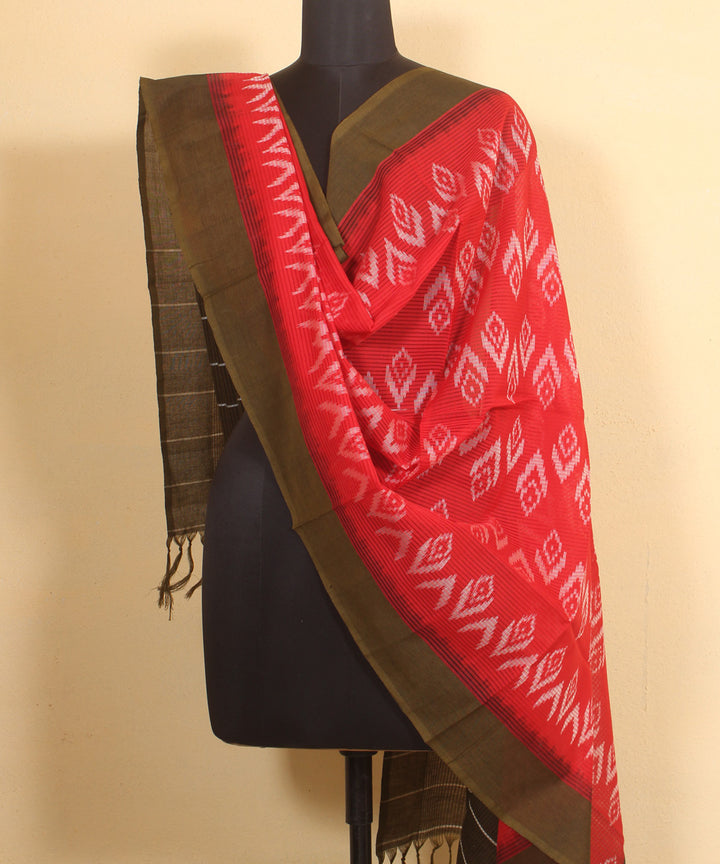 Red olive handwoven cotton pochampally ikat dupatta