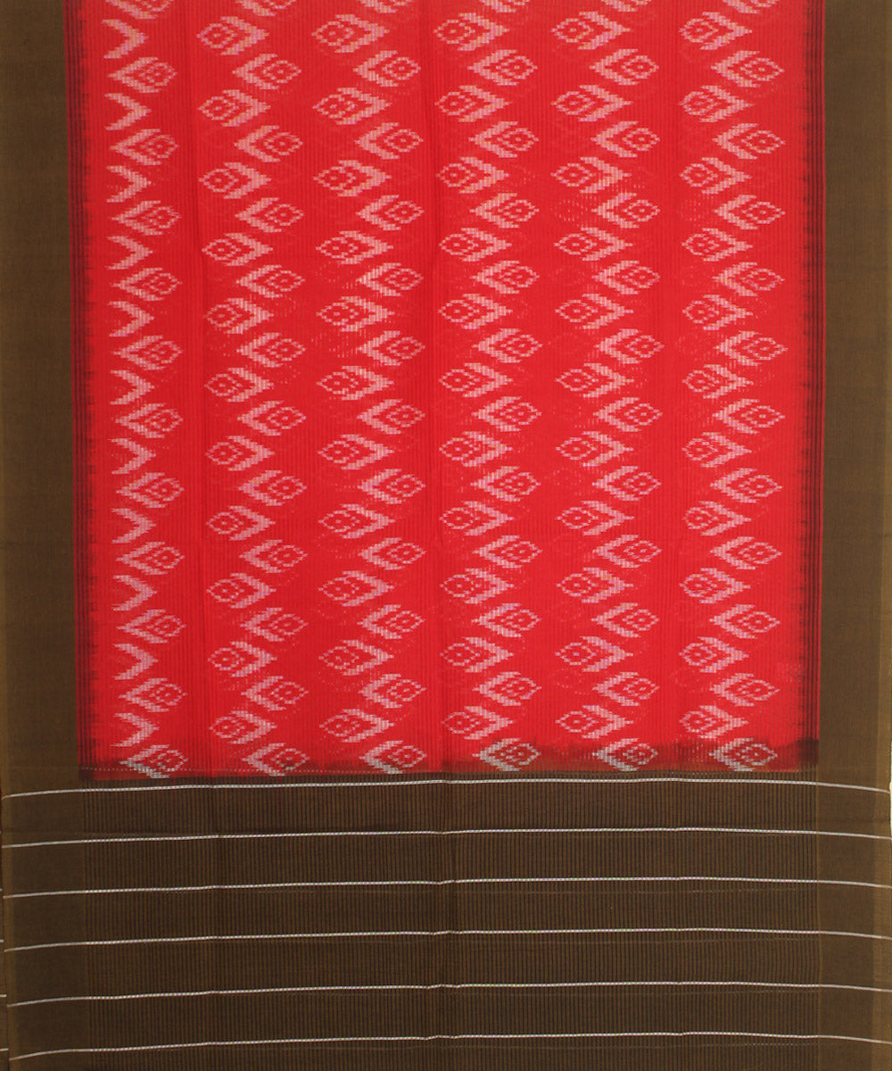 Red olive handwoven cotton pochampally ikat dupatta