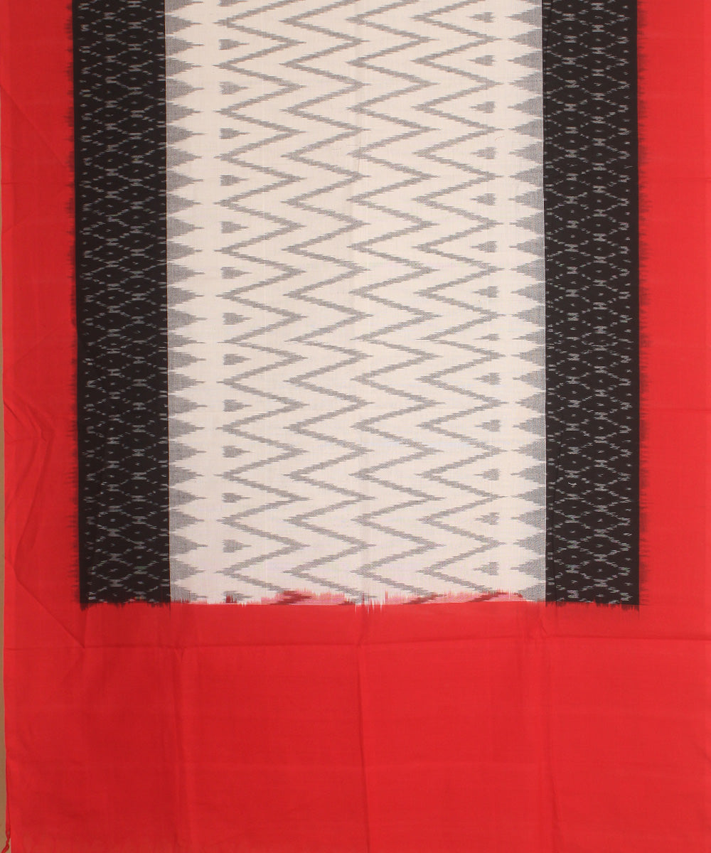 White black red handwoven cotton pochampally ikat dupatta