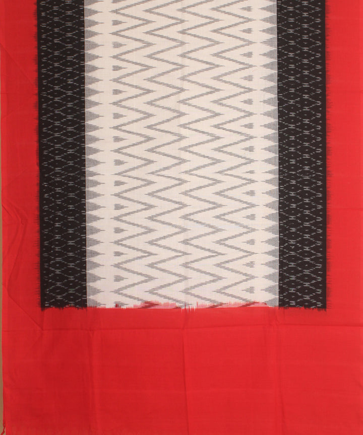 White black red handwoven cotton pochampally ikat dupatta