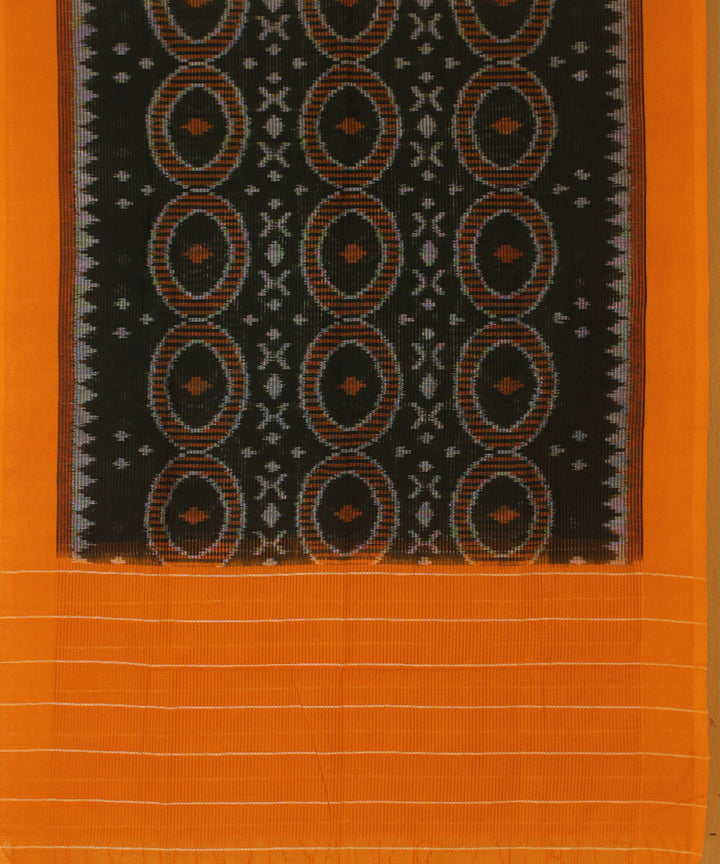 Dark green yellow handwoven cotton pochampally ikat dupatta