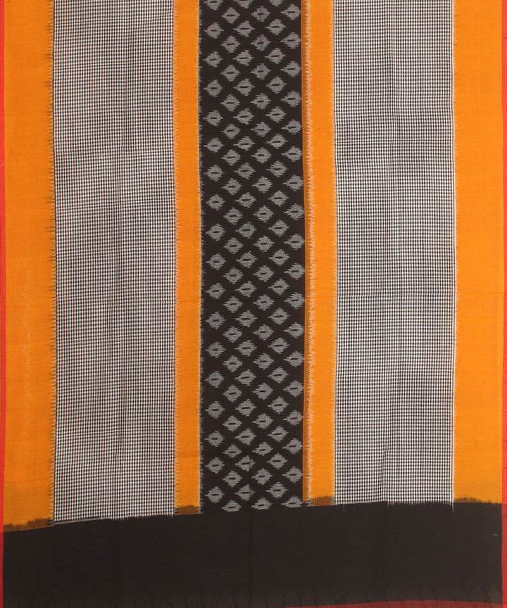 Grey yellow black handwoven cotton pochampally ikat dupatta