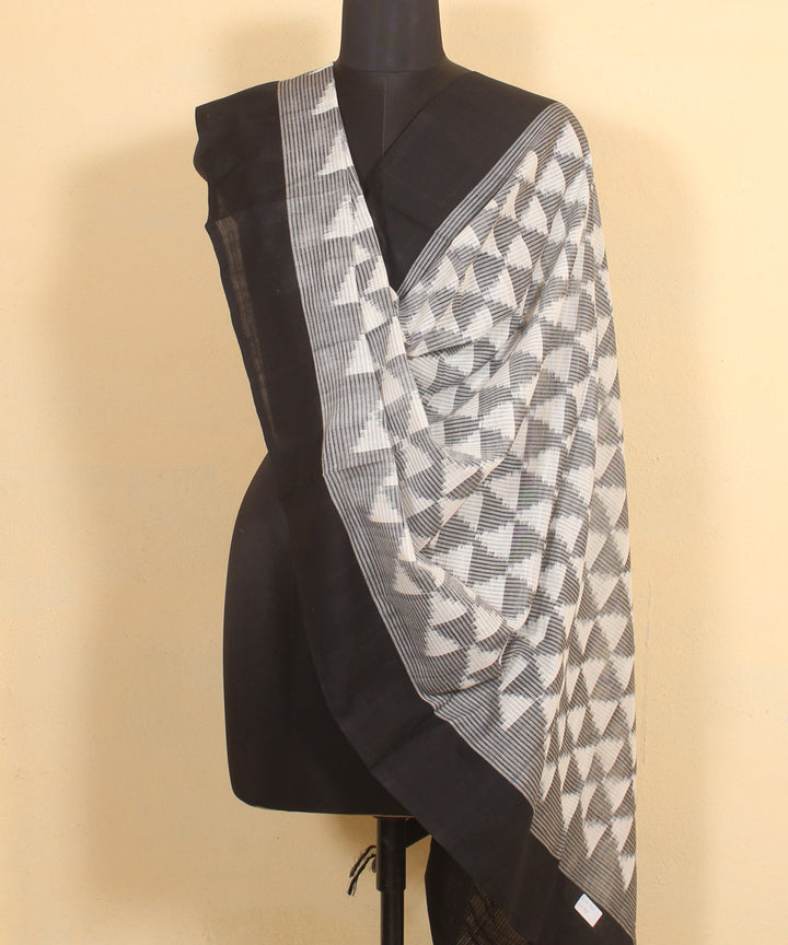 Grey black handwoven pochampally ikat cotton dupatta