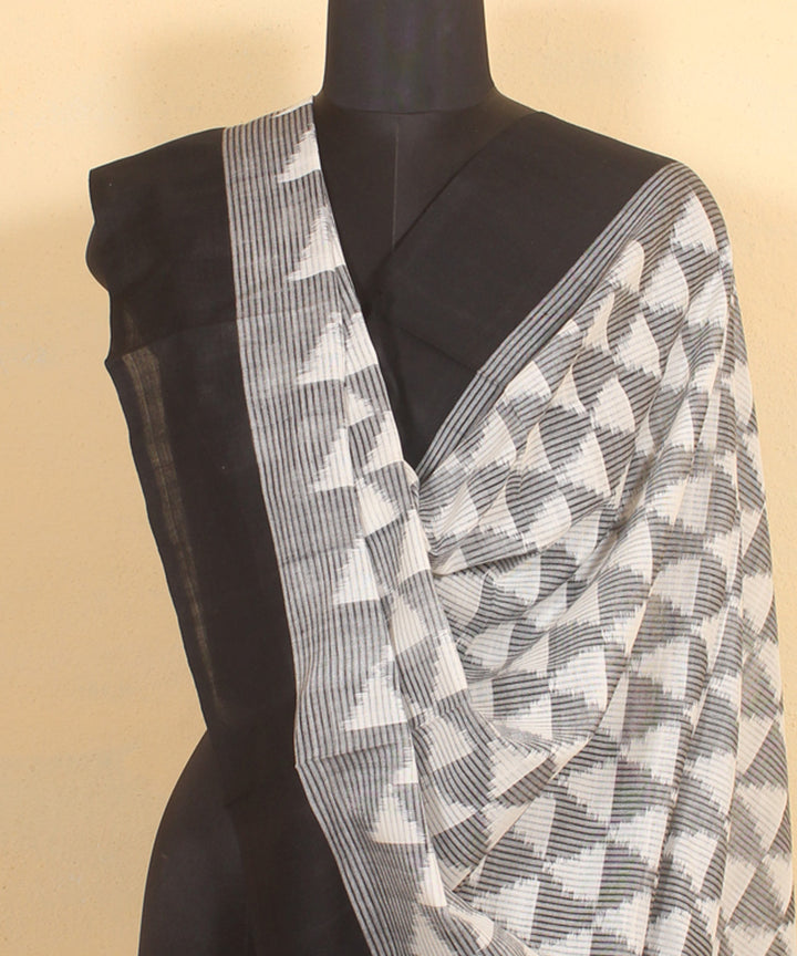 Grey black handwoven pochampally ikat cotton dupatta