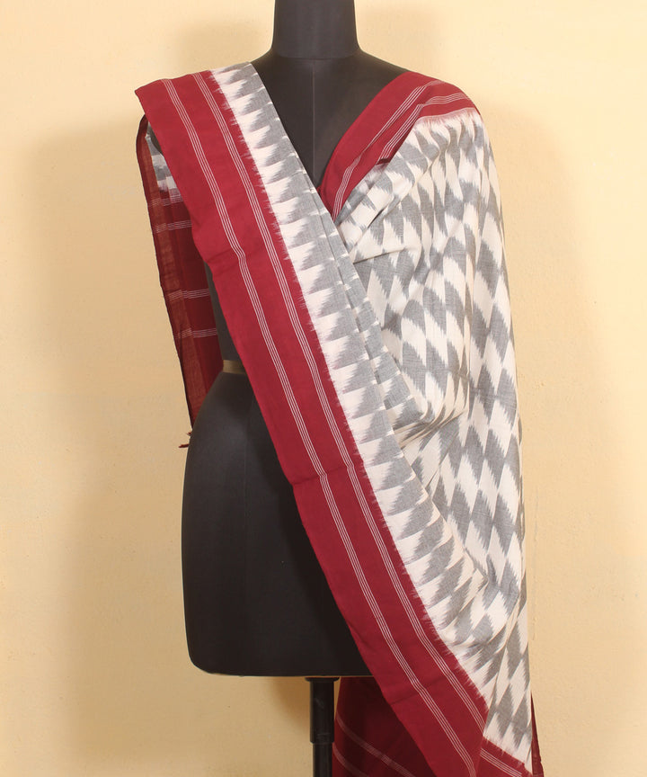 Grey maroon handwoven cotton pochampally ikat dupatta