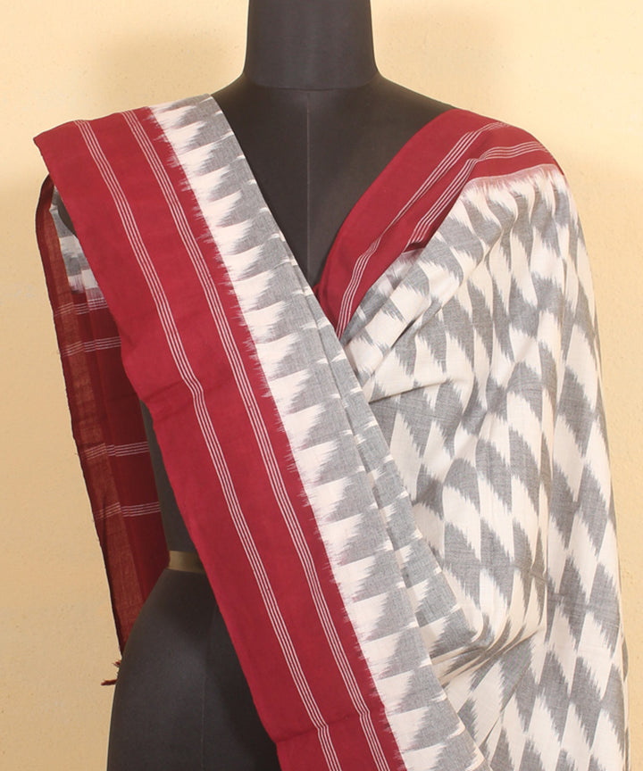 Grey maroon handwoven cotton pochampally ikat dupatta