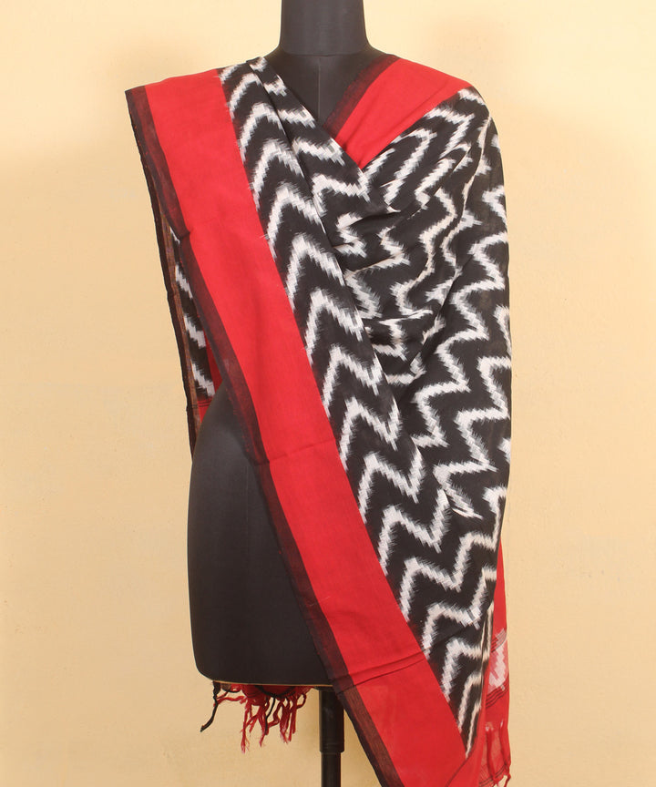 Black red handwoven pochampally ikat cotton dupatta