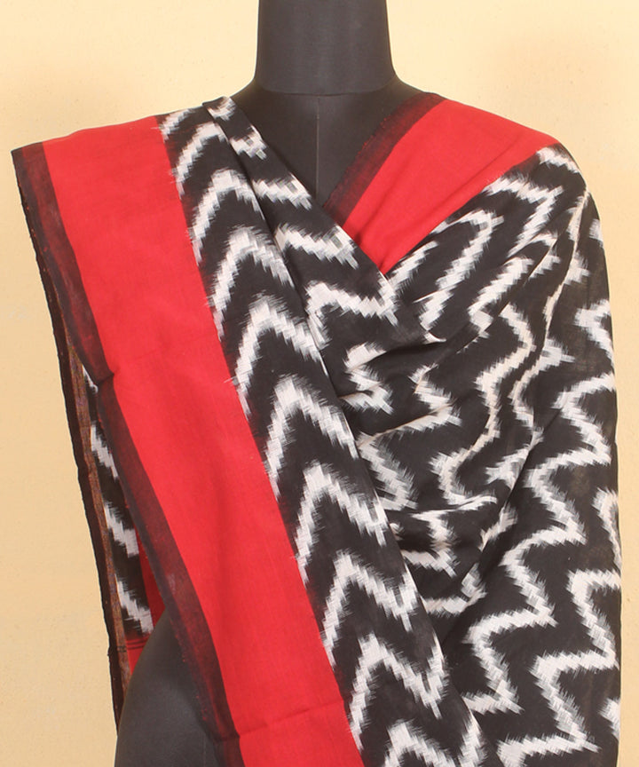 Black red handwoven pochampally ikat cotton dupatta