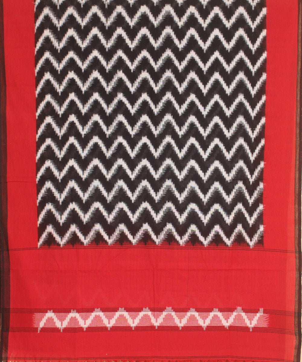 Black red handwoven pochampally ikat cotton dupatta