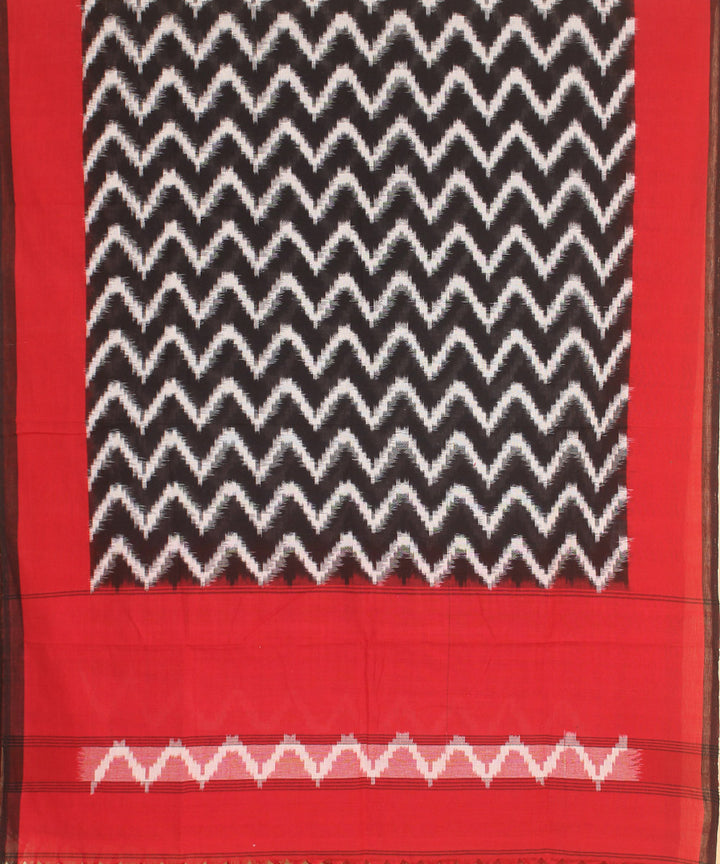Black red handwoven pochampally ikat cotton dupatta