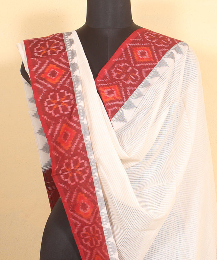 Maroon off white handwoven cotton pochampally ikat dupatta