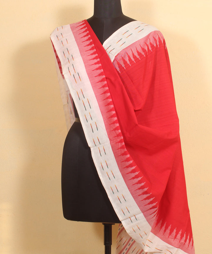 Red white handwoven cotton pochampally ikat dupatta
