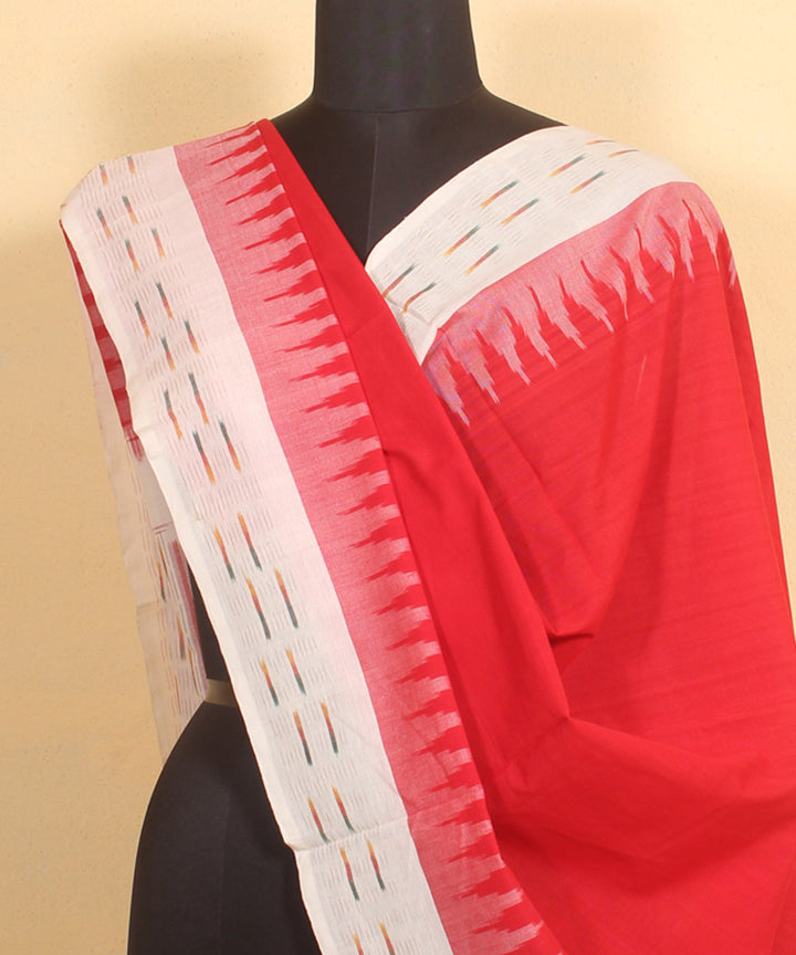 Red white handwoven cotton pochampally ikat dupatta