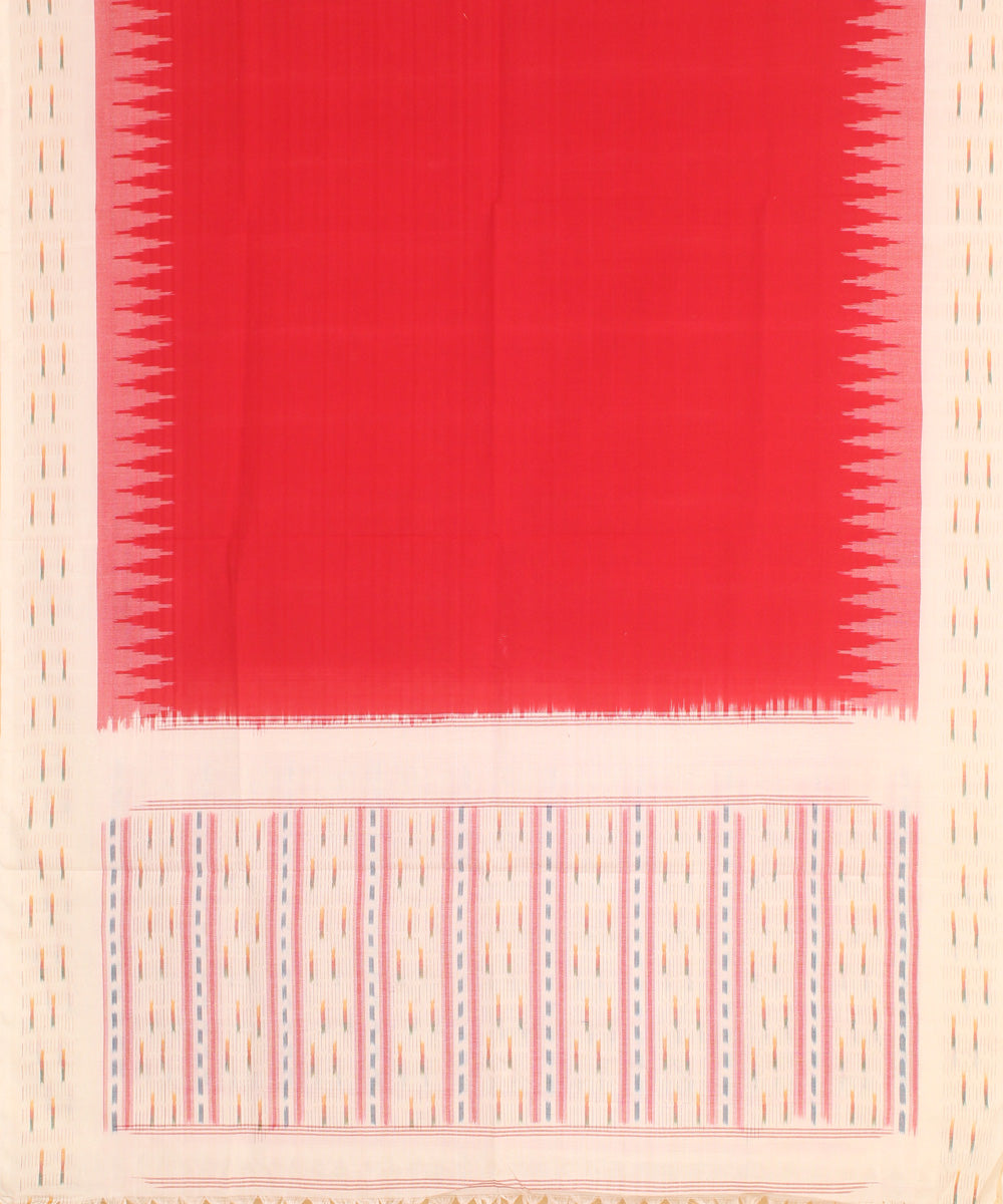 Red white handwoven cotton pochampally ikat dupatta