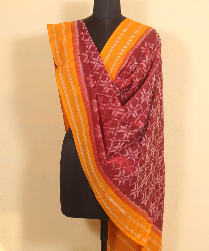 Maroon yellow handwoven cotton pochampally ikat dupatta