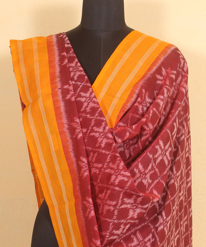 Maroon yellow handwoven cotton pochampally ikat dupatta