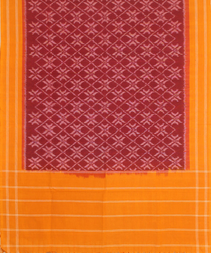 Maroon yellow handwoven cotton pochampally ikat dupatta